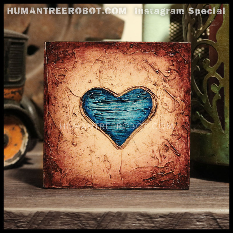 IG-0033 - Instagram Special - 4x4 Original Oil Painting - Heart Series - Blue / Brown