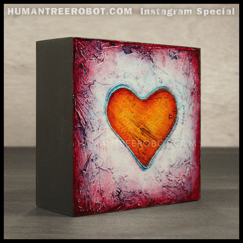 IG-0028 - Instagram Special - 4x4 Original Oil Painting - Heart Series - Orange / Blue / Red