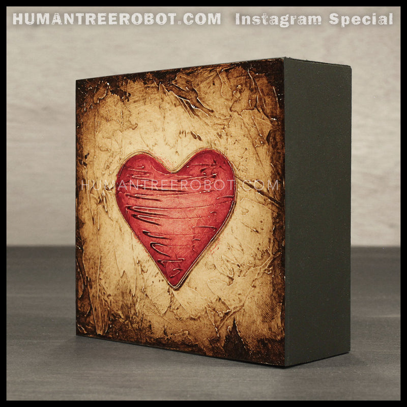 IG-0032 - Instagram Special - 4x4 Original Oil Painting - Heart Series - Red / Brown