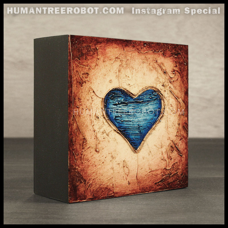 IG-0033 - Instagram Special - 4x4 Original Oil Painting - Heart Series - Blue / Brown