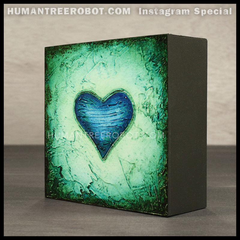 IG-0034 - Instagram Special - 4x4 Original Oil Painting - Heart Series - Blue / Green