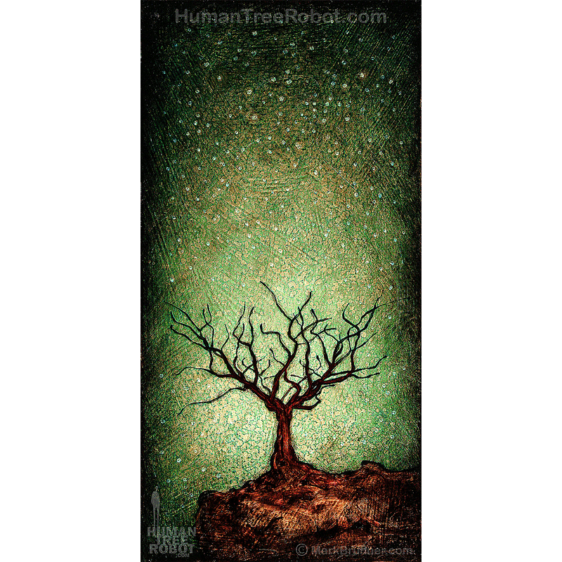0051 Wood Panel Rectangle - Solo Dormant Tree 1 Green