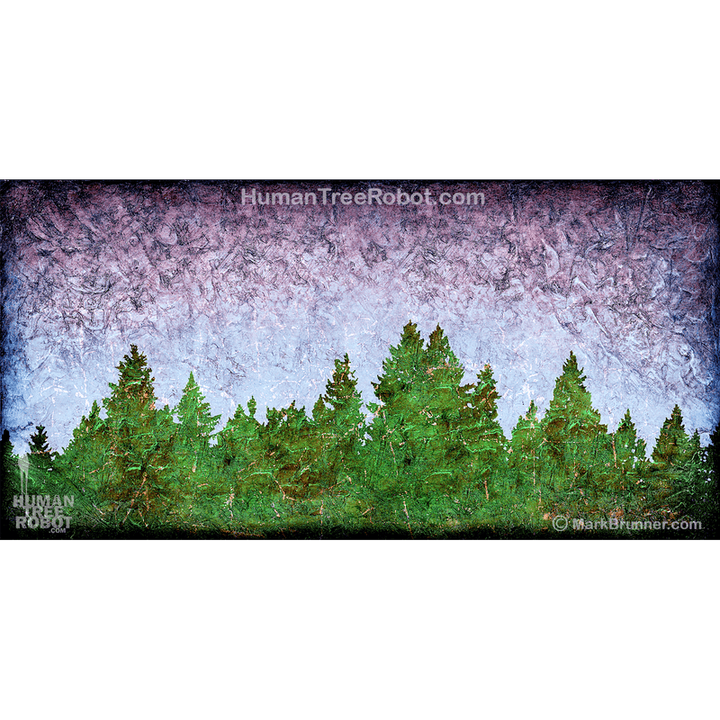0071 Wood Panel Rectangle - Tree Line 01 - Purple Green