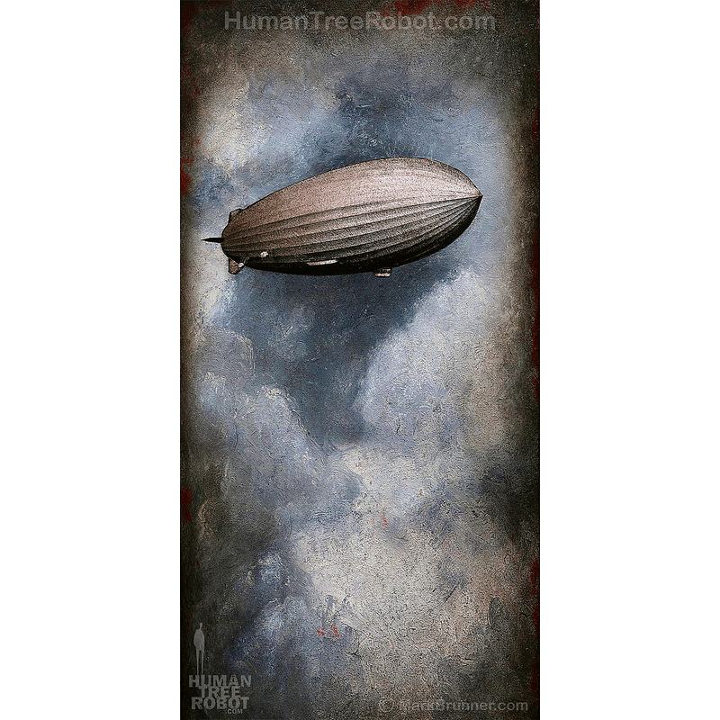 2001 Wood Panel Rectangle - Airship, Clouds 2