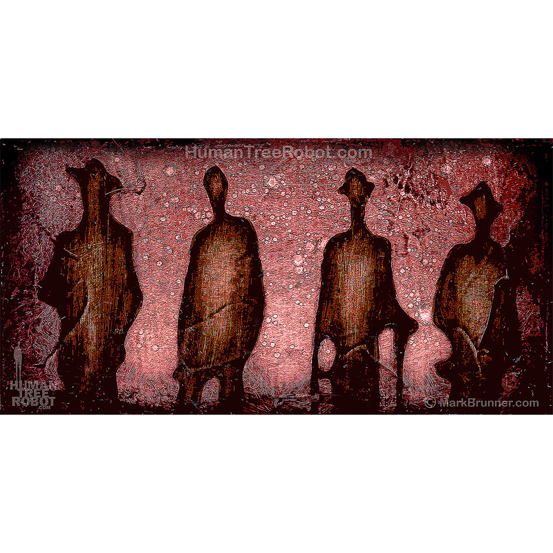 3009 Wood Panel Rectangle - Quartet, Humans, Red