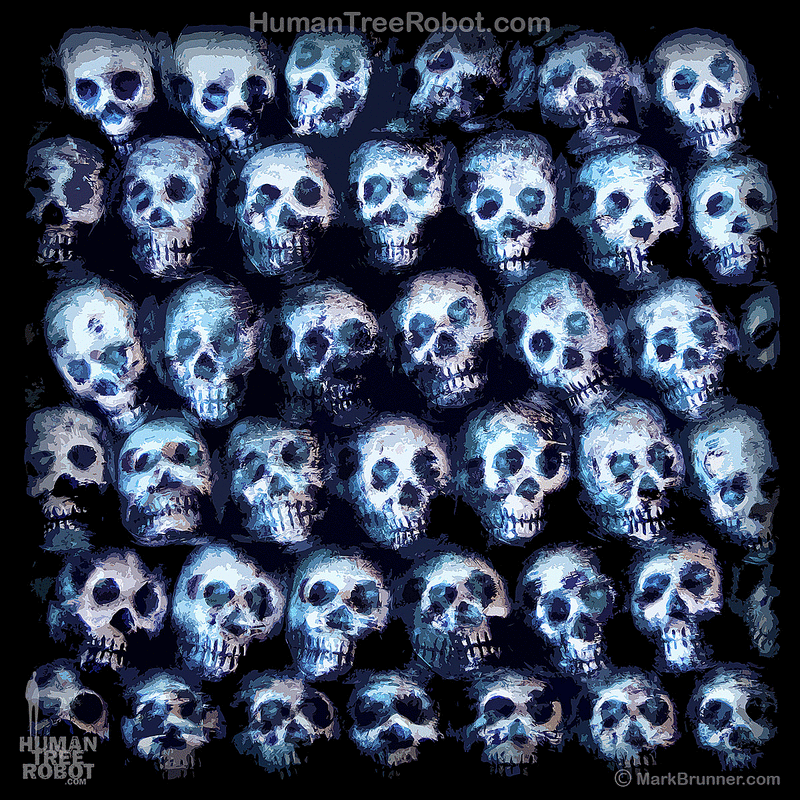 8003 Wood Panel Square - Skulls Stacked, Blue