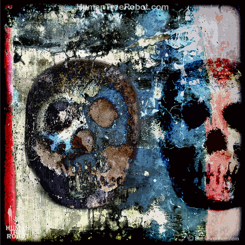 8007 Wood Panel Square - Skulls - Blue Duo